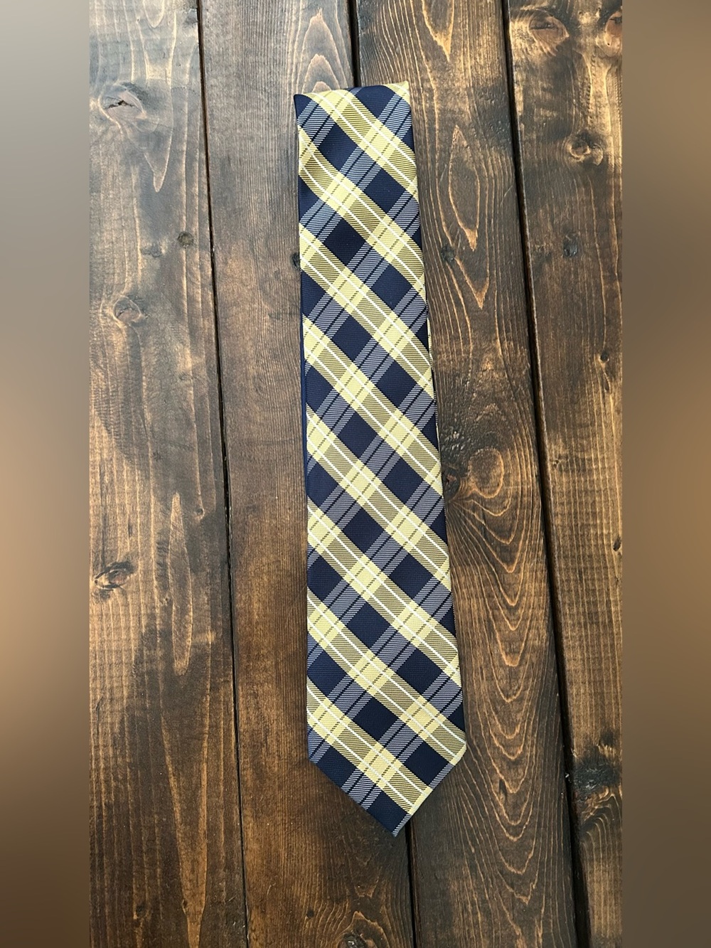 Tommy Hilfiger Navy and Yellow Plaid Men's Tie
